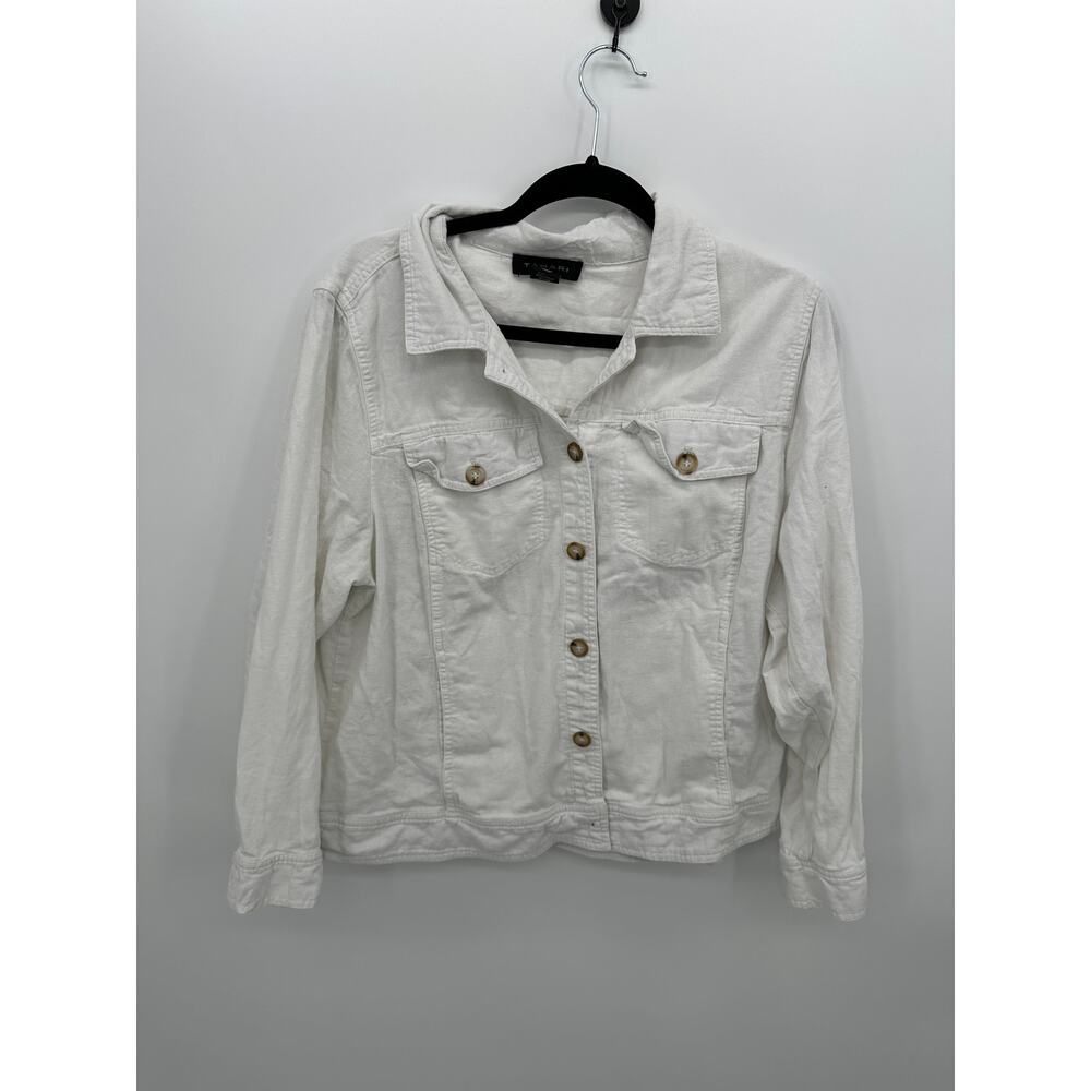 Tahari Womens White Button‎ Down Lightweight Jacket Linen Blend Sz 1X Coastal